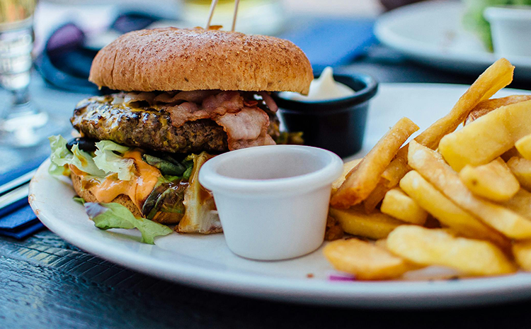 burger and fries on a plate